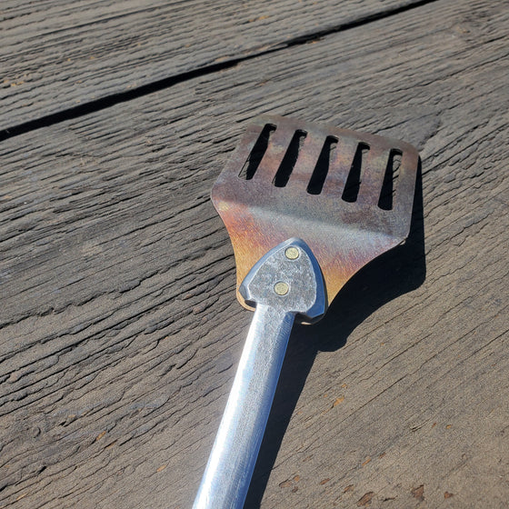 The Sword in the Smoker - Ancient Bog oak and wrought iron BBQ spatula w/ stainless plate