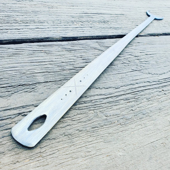 Classic style crescent moon forged and filed hot dog roasting fork
