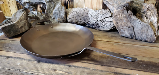 Sold at Auction: Large Hand Forged Iron Cold Handle Cowboy Skillet
